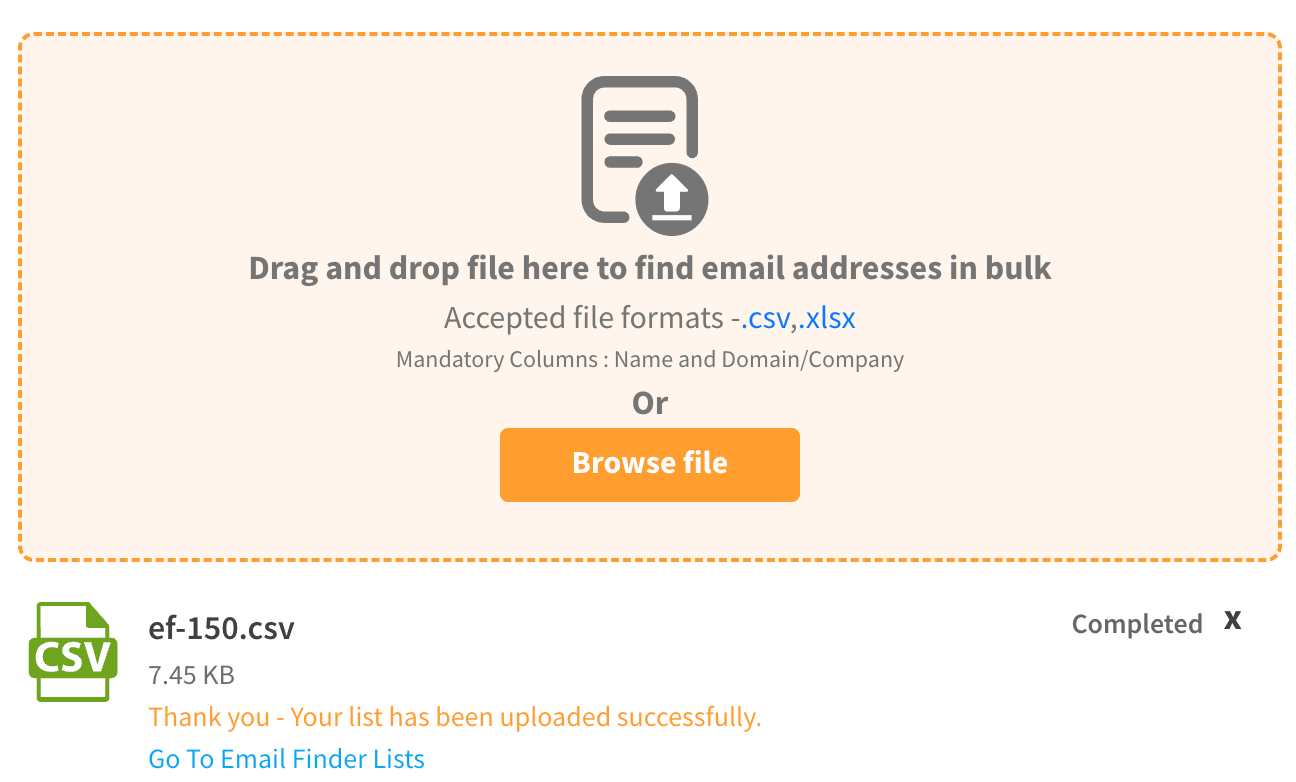 Upload List with Name and Company name or Domain 