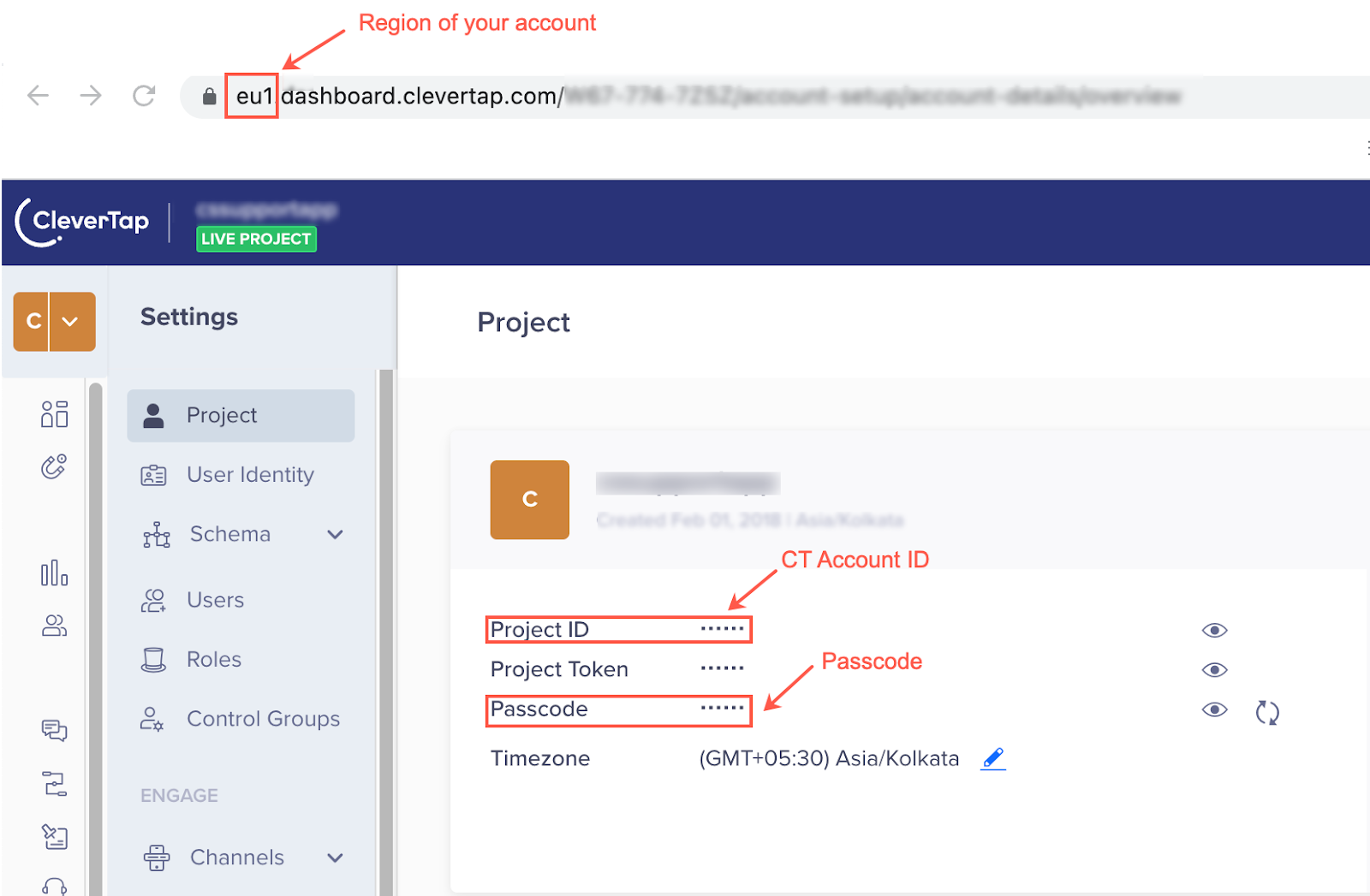 Copy Region, account ID and Passcode from Clevertap account to connect with Clearout for list verification