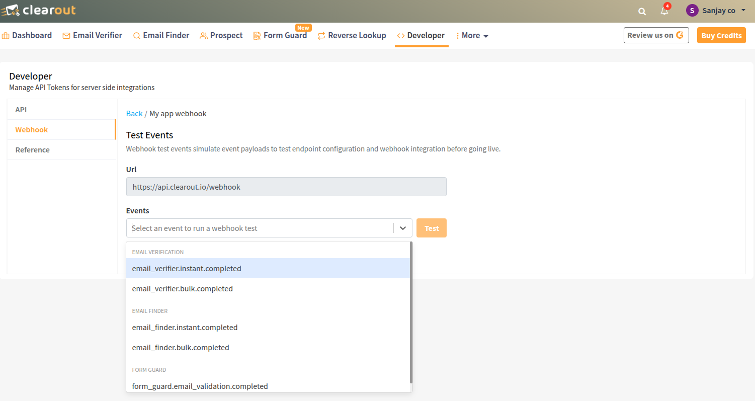 Webhook Event Selection Dropdown
