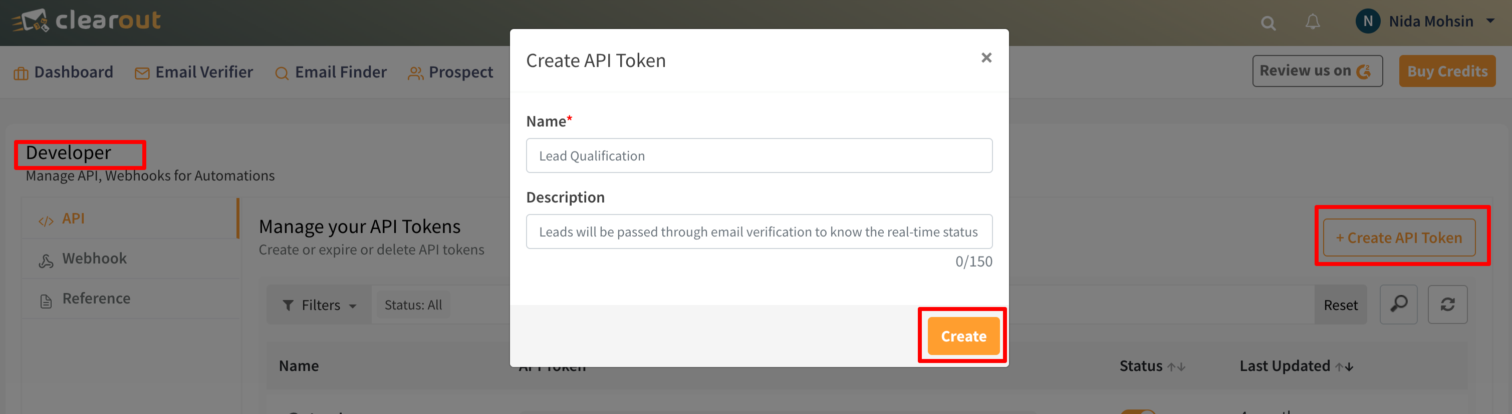 Clearout API Token Creation for Fluent Form Integration