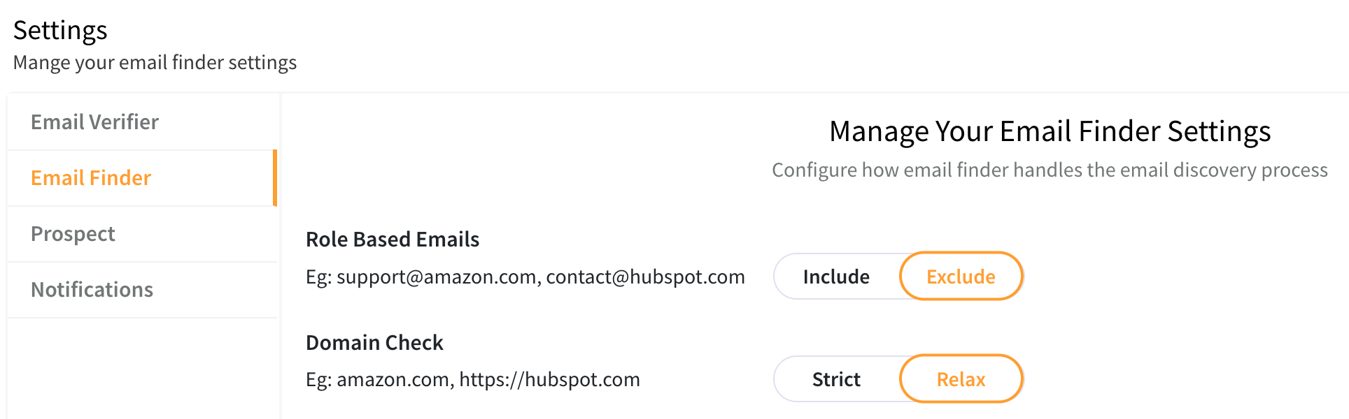 Manage Email Finder Settings