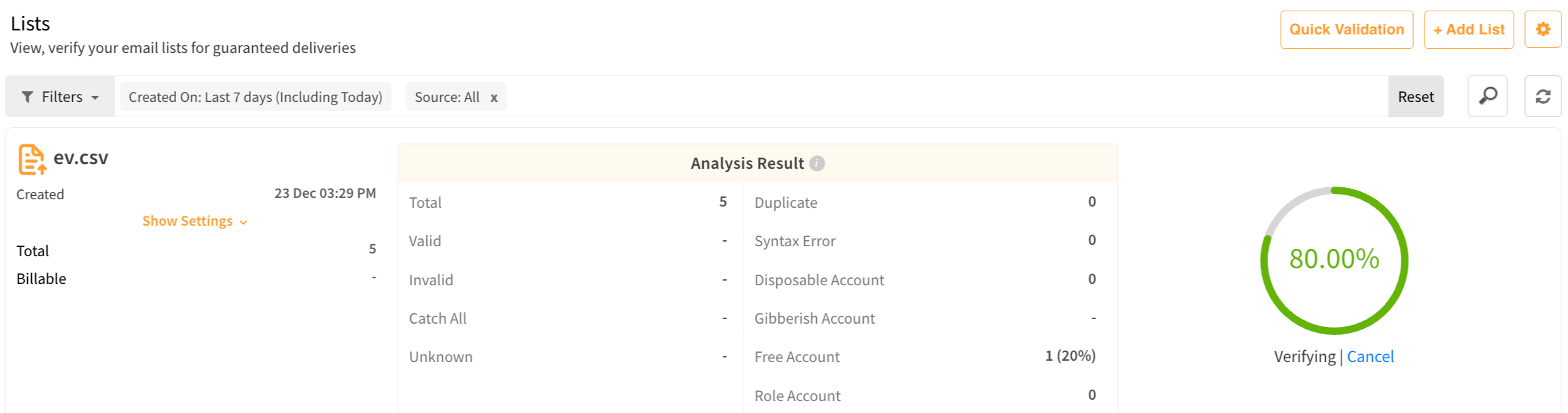 Real-time email verification in progress.