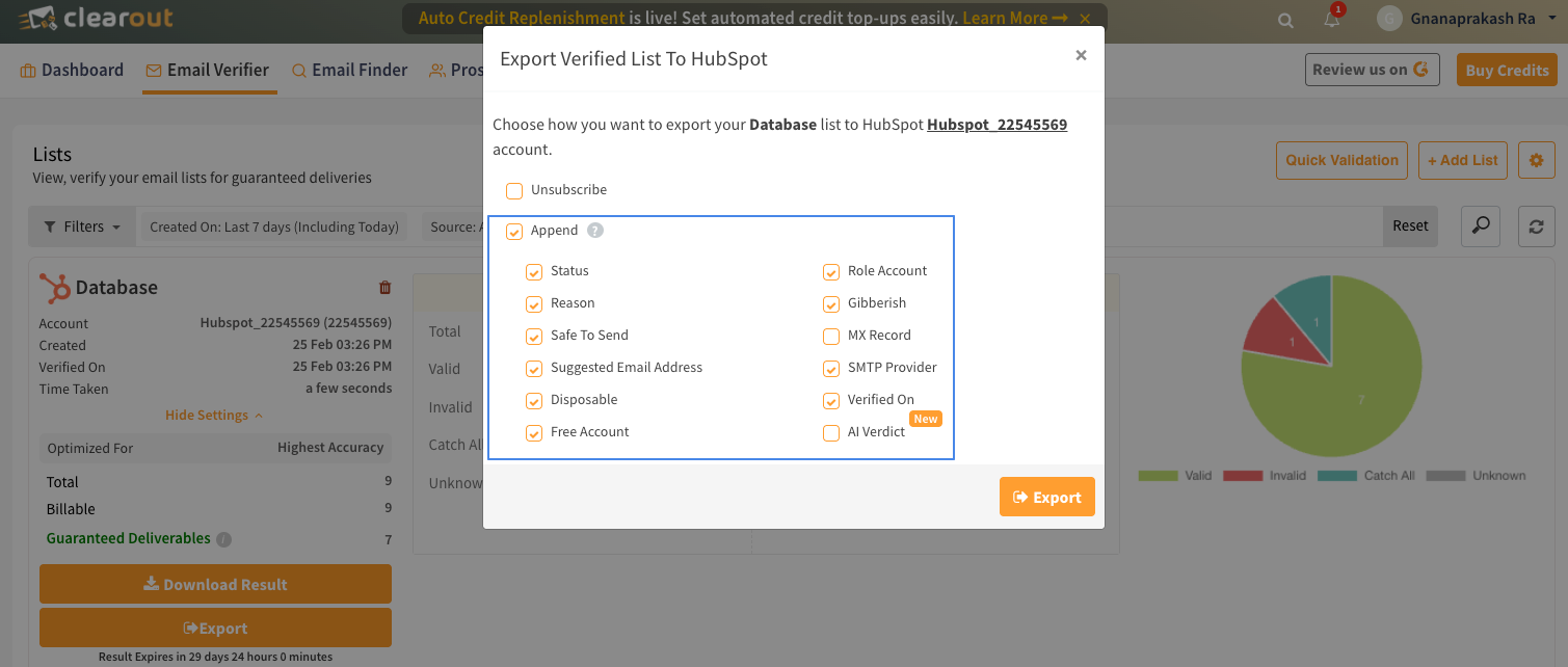 Export email List to ESP/CRM after validation