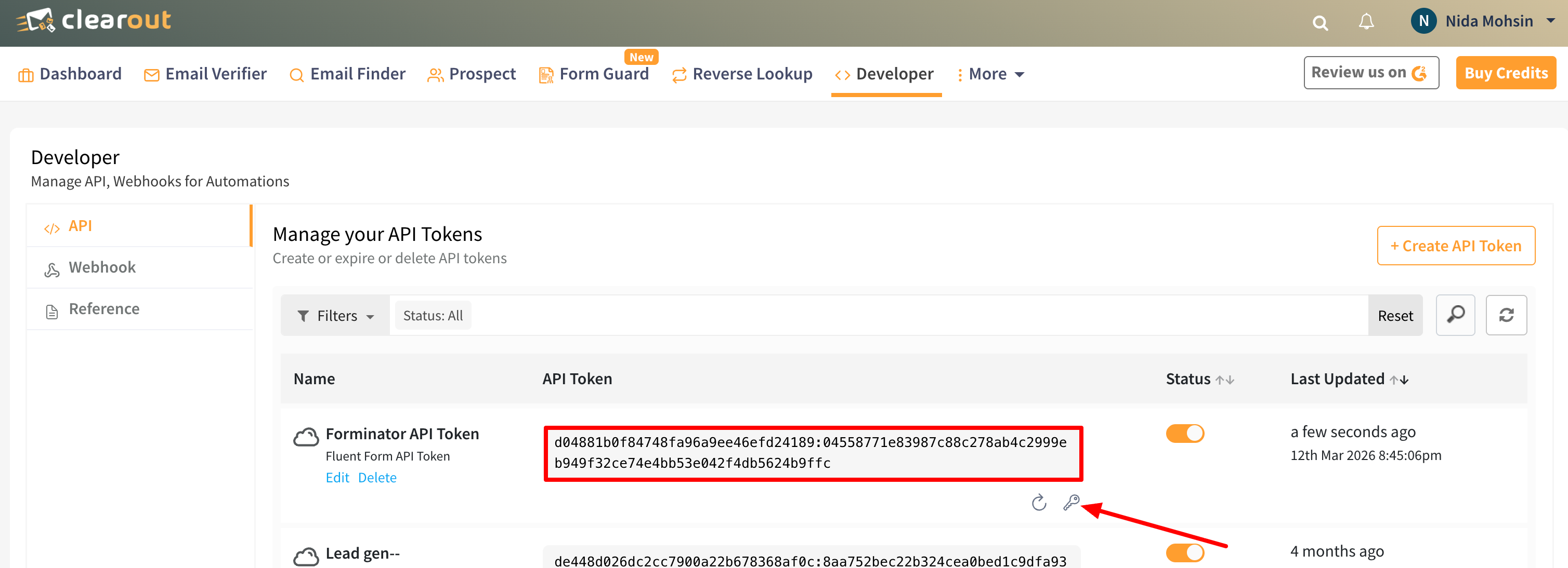 Copy Clearout API Token Creation for Forminator Form Integration