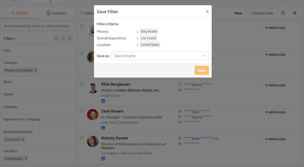 Create Your Frequently used Filters for In-app Prospecting 