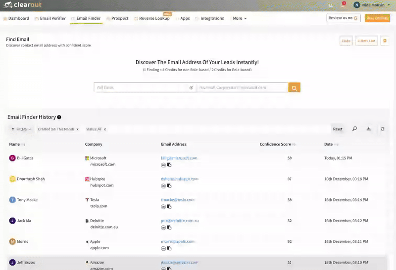 Instant Email Finder Search and Results Overview