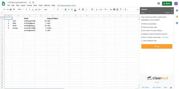 Verify Email Addresses on Google Sheets
