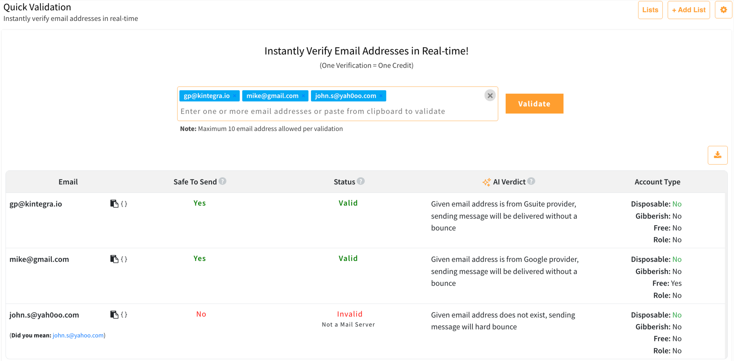 clearout quick validation