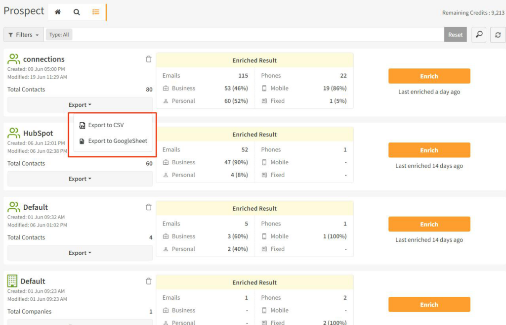 Export Your Enriched Prospect Lists to Google Sheets or CSV
